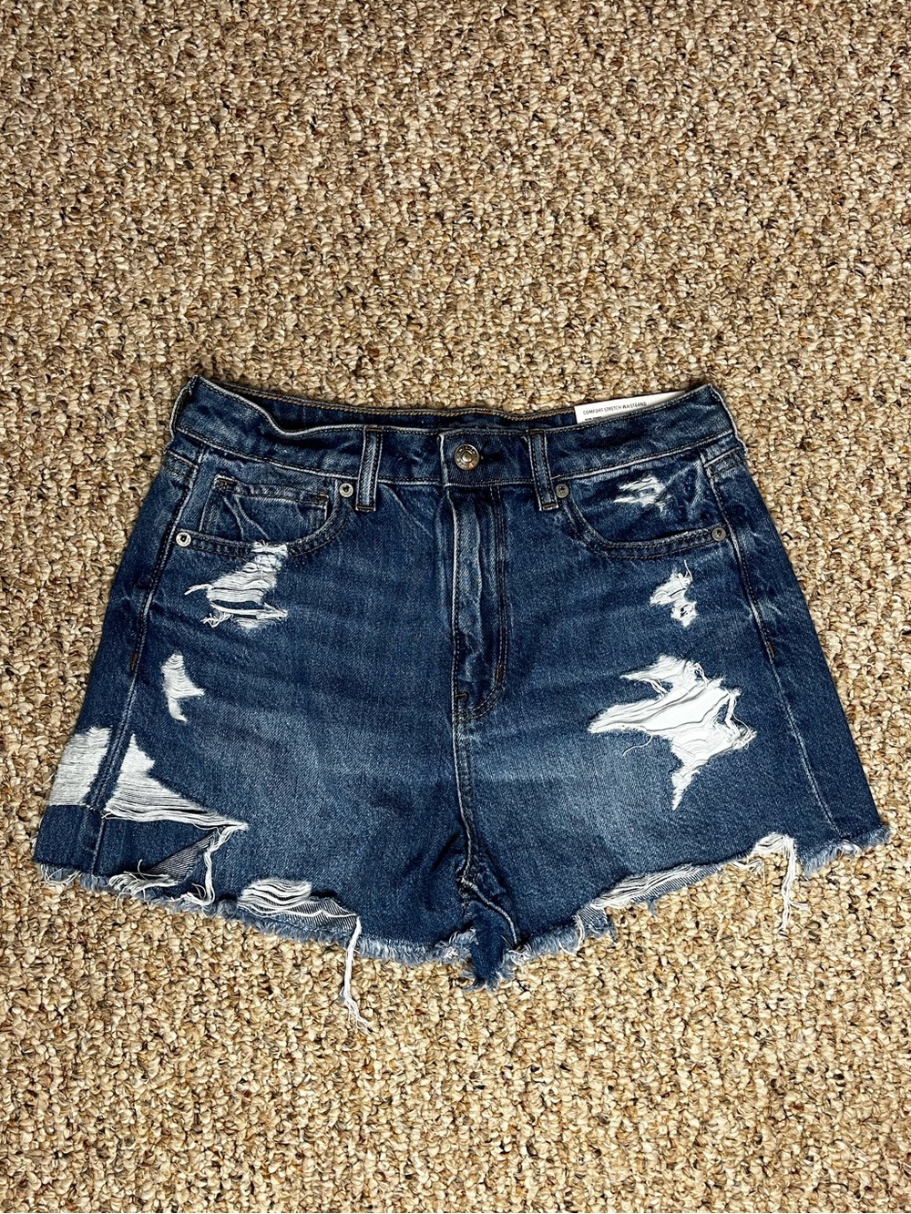 Distressed Dark Blue Denim High Wasted Comfort Stretch Waist Mom Shorts